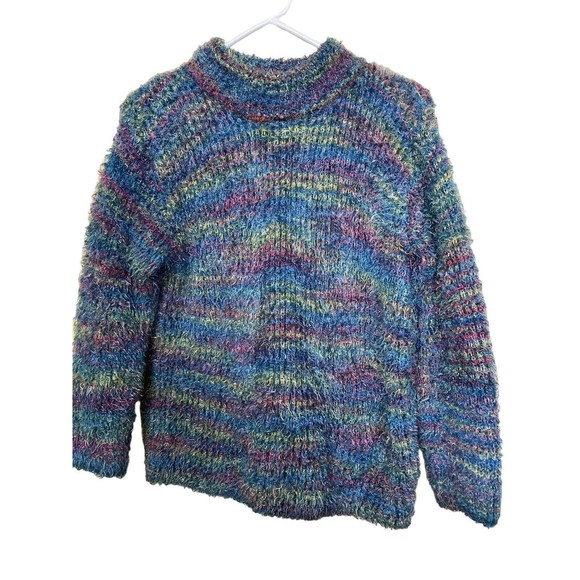 Miss B Sweater Fuzzy Blue Multicolored Size Small/Medium. Loose Fit. - Picture 1 of 5